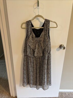 AB Studio Beige and Black Polka Dot Sleeveless Dress